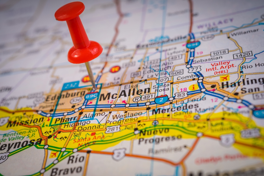 McAllen on USA travel map